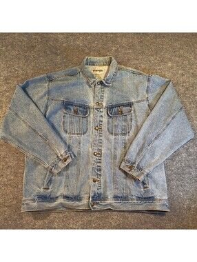 Wrangler Rugged Wear Vintage Light Wash Denim Trucker Jacket Mens XL